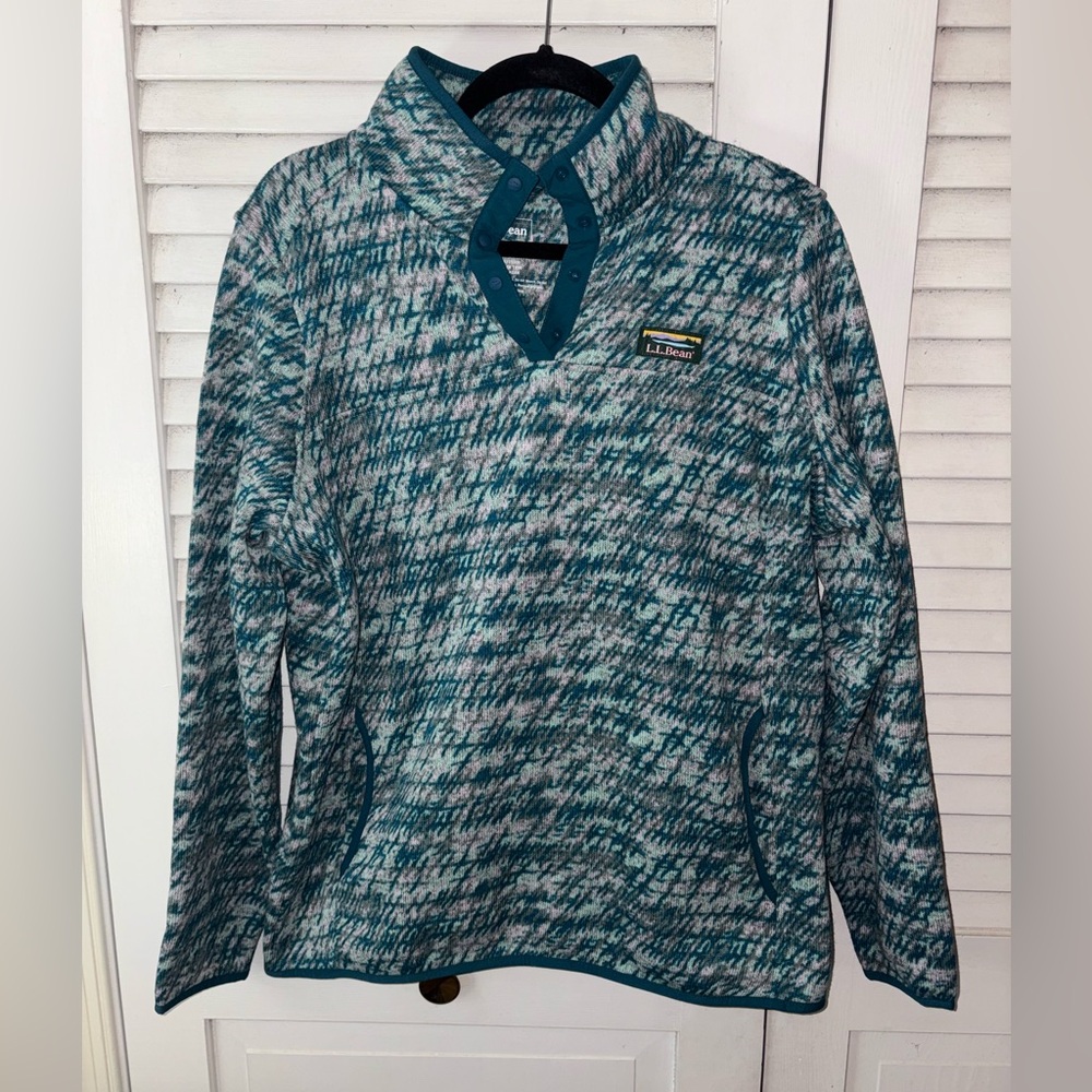 Women's L.L.Bean Sweater Fleece Pullover Teal size Large - Picture 2 of 5